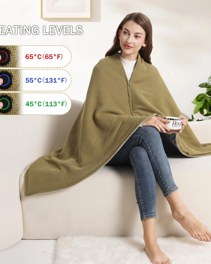 Portable Soft Zipper Electric Heated Blanket Shawl