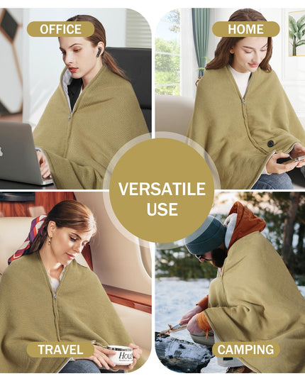 Portable Soft Zipper Electric Heated Blanket Shawl