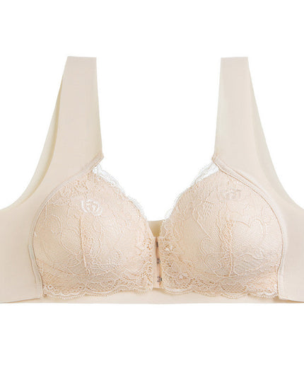 Women's Plus Size Lace Wide Straps Wireless Bra Front Closure Push Up Bras - Keillini