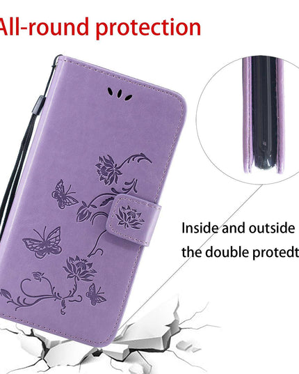 Imprint Butterfly Flower Leather Mobile Phone Case for Samsung - Libiyi