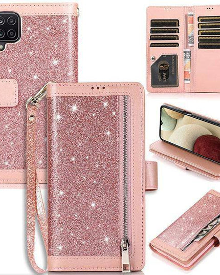 Bling Wallet Case with Wrist Strap for Samsung A12 - Libiyi