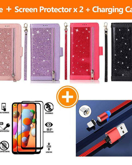 Bling Wallet Case with Wrist Strap for Samsung A12 - Libiyi