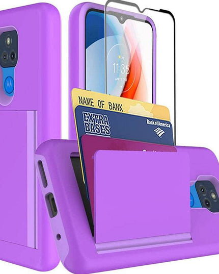 Armor Protective Card Holder Case for Moto G Play 2021 With Screen Protector - Libiyi