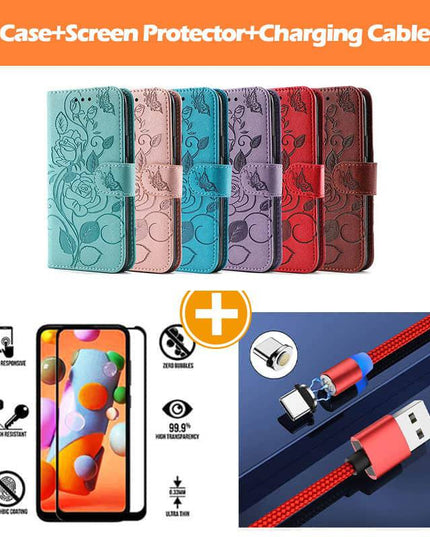 3D Embossed Rose Wallet Case For Samsung A02S - Libiyi
