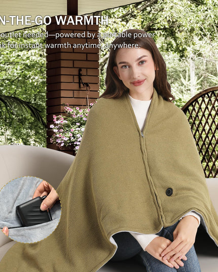 Portable Soft Zipper Electric Heated Blanket Shawl
