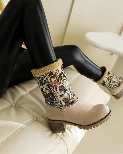 Women's warm thick sole high heel snow boots - Libiyi