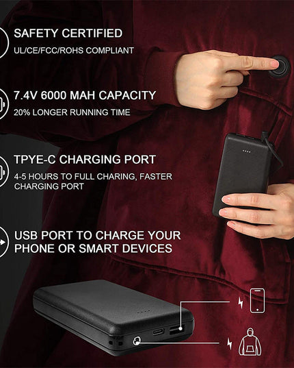 Heated Wearable Blanket Hoodie with Battery Pack - Keillini