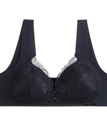 Women's Plus Size Lace Wide Straps Wireless Bra Front Closure Push Up Bras - Keillini