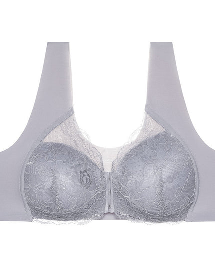 Women's Plus Size Lace Wide Straps Wireless Bra Front Closure Push Up Bras - Keillini