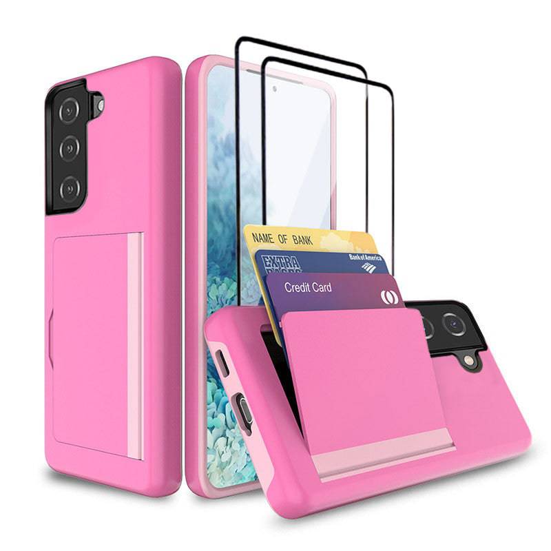 Armor Protective Card Holder Case for Samsung S21 FE(5G) With 2-Pack Screen Protectors - Libiyi