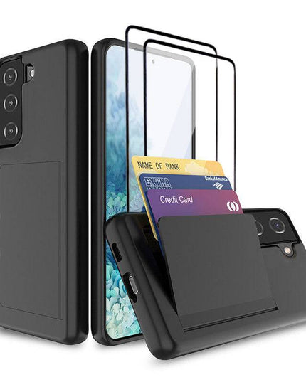 Armor Protective Card Holder Case for Samsung S21 FE(5G) With 2-Pack Screen Protectors - Libiyi