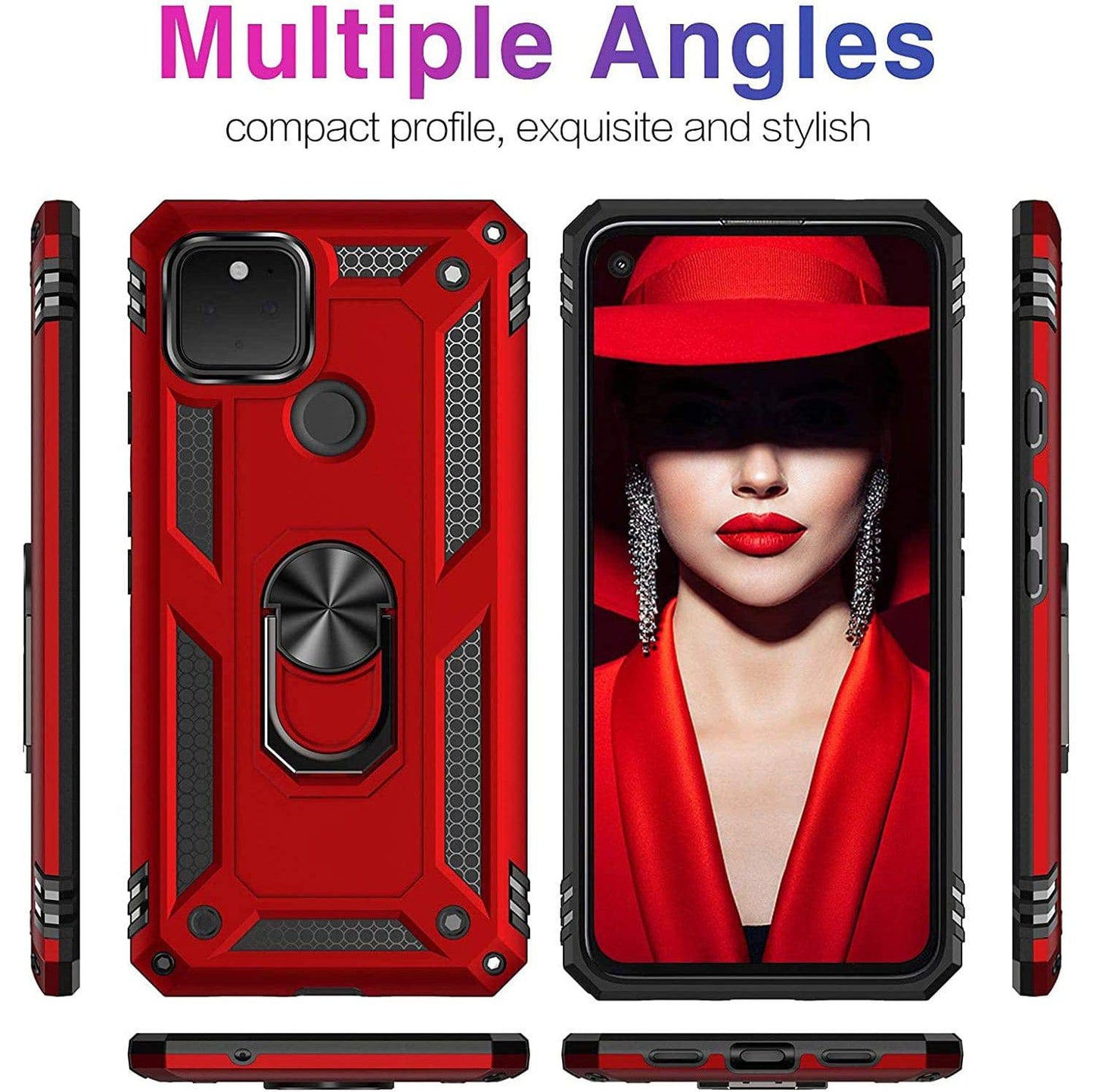 2022 Luxury Armor Ring Bracket Phone case For Google Pixel 4A With 2-Pack Screen Protectors - Libiyi
