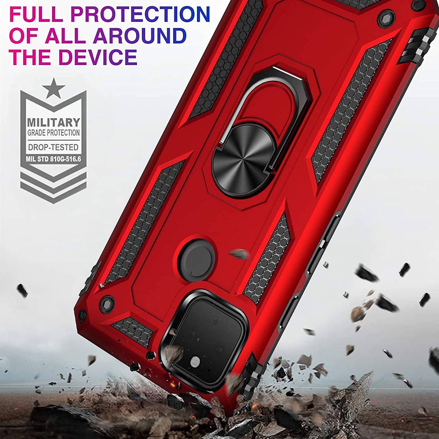 2022 Luxury Armor Ring Bracket Phone case For Google Pixel 4A With 2-Pack Screen Protectors - Libiyi