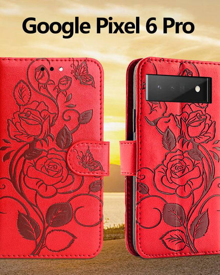 3D Embossed Rose Wallet Case For Google Pixel 6 Pro - Libiyi