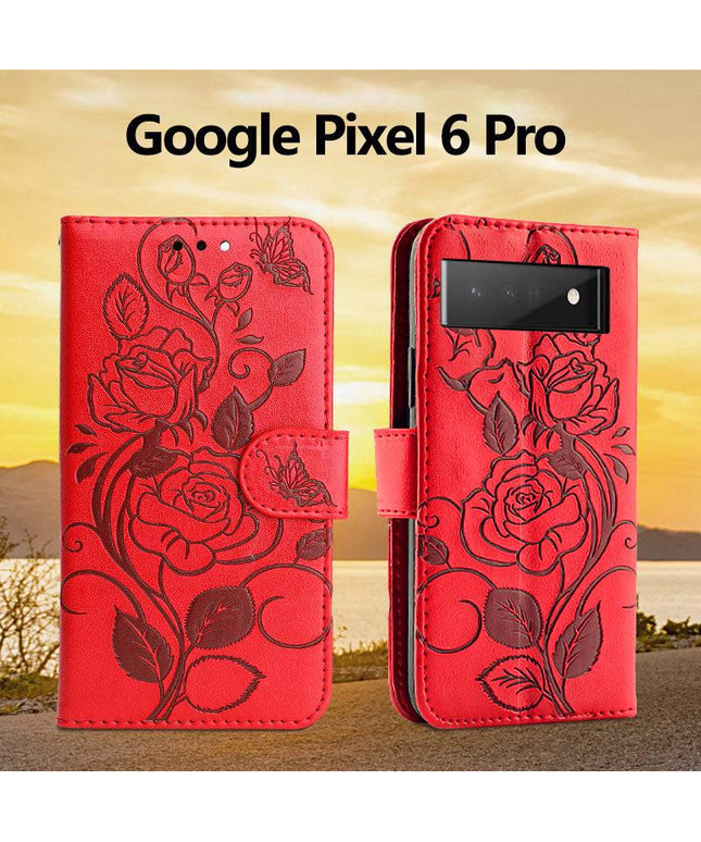 3D Embossed Rose Wallet Case For Google Pixel 6 Pro - Libiyi