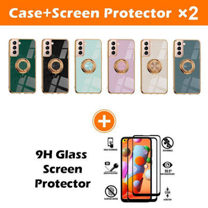 Shiny Plating Built-in Finger Ring Case For Samsung S21 FE - Libiyi